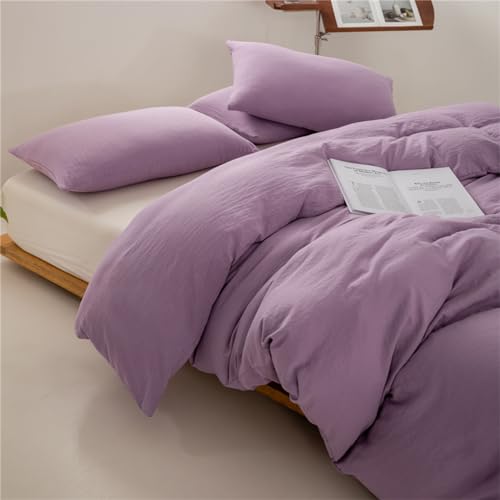 Odot Color Sólido 3 Piezas Ropa de Cama,Juegos de Funda para Edredón con Funda de Nórdico y 2 Funda de Almohada, Juego Ropa de Cama para Cama Infantil y Matrimonio (180x220cm,Púrpura B)