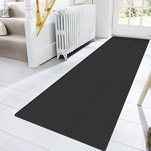 Pu Leather Soft Long Hallway Runner Rugs Mat - Rubber Backing Low Profile Farmhouse Entryway Floor Rug Carpet For Foyer Backyard Dining Room Door Entrance, Black 83" X 28" #TOP1