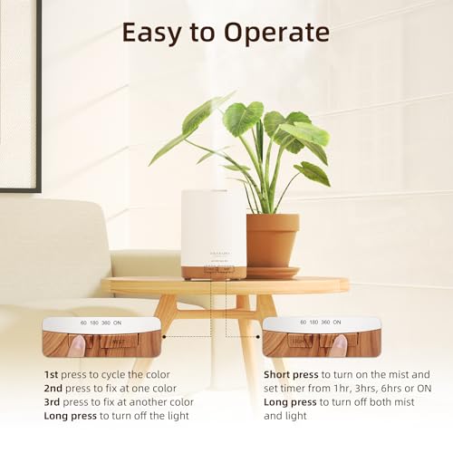 ASAKUKI 300ml Essential Oil Diffuser, Ultrasonic Aromatherapy Scented Humidifier for Bedroom,Baby Room,Spa with 7 LED Color Lights and Auto Shut-Off, BPA-Free- Yellow Wood Grain - Image 6