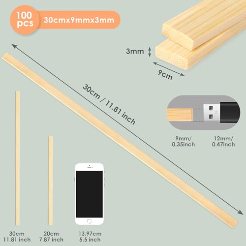 LeisuDay 70 Stück Holzstäbchen zum Basteln, Holzstäbe Eckig 30cm Lang, 9 x 3mm flache Holzleiste Holzlatte Holzspatel Bambusstäbe Bastelholz Stäbchen zum Modellbau DIY Handwerk