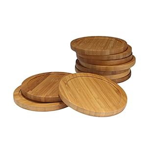 BambooMN Heavy Duty 100% Eco-Friendly Natural Bamboo Coasters – 3.75″ – Round – 30 Piece Coaster Set