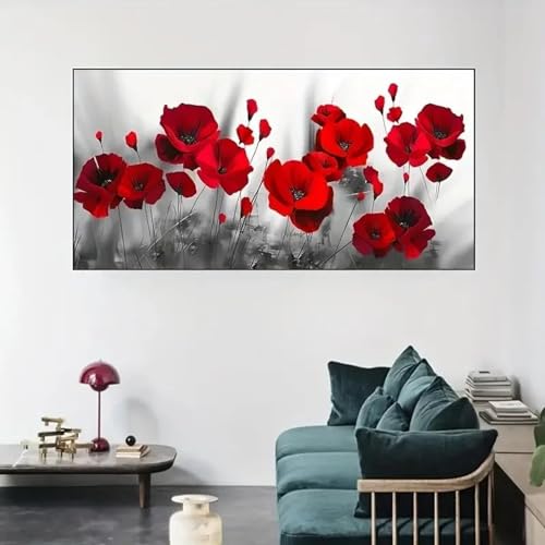 Toile d'art murale peinture abstraite fleur rouge grand tableau déco salon 40x80