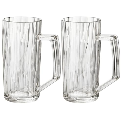 Koziol Superglas Club No. 25 - Juego de 2 vasos de cerveza de plástico transparente de 300 ml, irrompibles, reutilizables, para fiestas, acampadas, 2 unidades