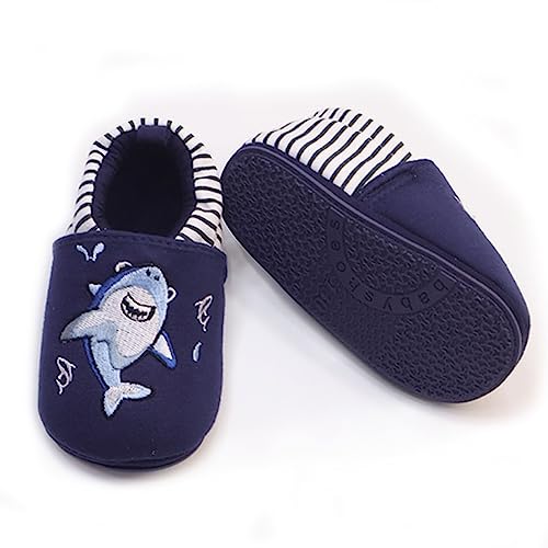 Timatego Toddler Baby Boys Girls Shoes Non Skid Slipper Sneaker Moccasins Infant First Walker House Walking Crib Shoes(6-24 Months) 01 Navy Shark, 12-18 Months Toddler #TOP1
