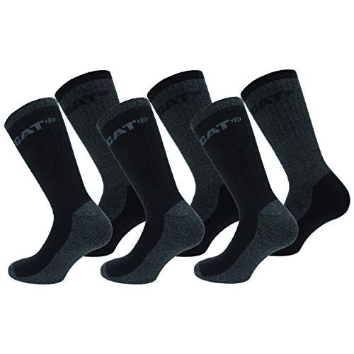 Caterpillar 6 Pares de Calcetines Térmicos Hombres, Puntera y Talón Reforzados, Algodón y Acrílico (Negro-Antracita, 43-46)