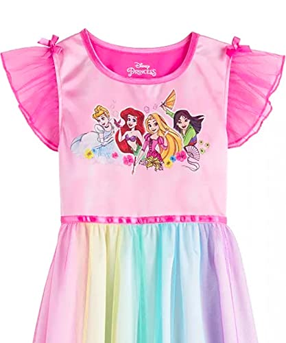 Disney Girls' Fantasy Nightgown Princess Dress Pajama, Rainbow - Princesses, Size 8