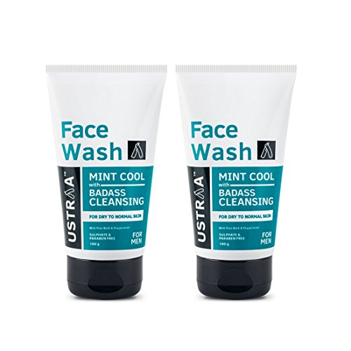 Image of Ustraa Face Wash - Mint Cool - For Dry to Normal Skin - 100g x 2 | Reduces Moisture Loss | Removes Dirt & Dead Skin | with Pine Bark & Peppermint | NO SLS, NO PARABEN (Pack of 2)