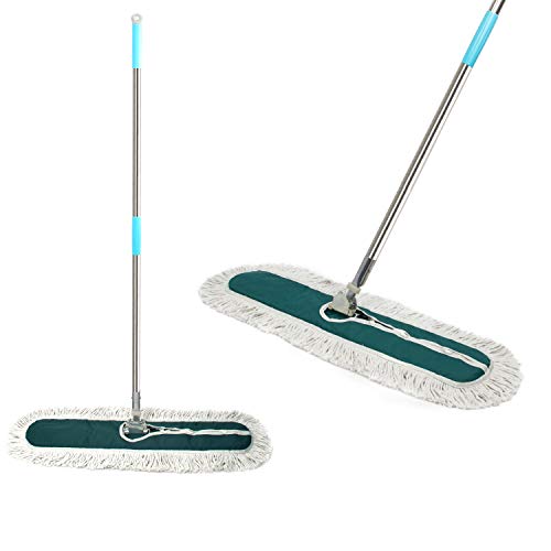 Industrial Commercial Cotton Dust Mop Hardwood Floor Mop with 2 Mop Pads Double Thick Cotton Yarn Dust Mop 24 X 5 Wide Mop Head Easy to Clean Large Area Factory Shopping Mall Wood Floor Marble