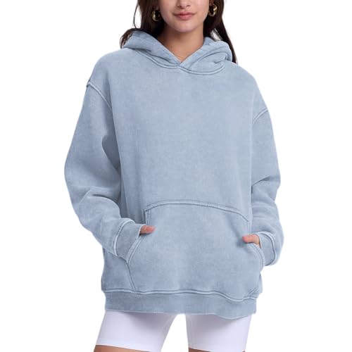 Image of FAIABLE Womens Oversized Acid Wash Hoodie Unisex Heavyweight Cotton Hoodies Fleece Vintage Washed Sweatshirt Women Men