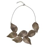 VAGA Fabulous Vintage Style Metal Collier Choker Necklace with 7 Delicate Bronze Colored Leaves Designs Pendants On Chain