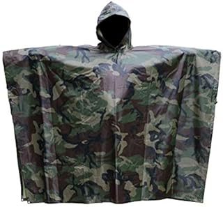 Aoneky Large Rain Poncho, Army Hooded Ripstop Rain Coat, Multifunctional Camouflage Rain Jacket for Festivals, Trekking, Fishing, Hunting, Camping, Wheelchair, with Emergency Grommet Corners