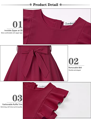 Quedoris Girls Ruffle Trim Sleeveless Belted Dress With Zipper Wine 140Y #TOP4