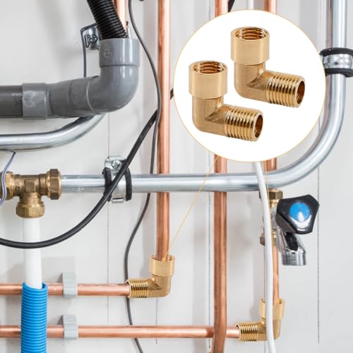 2 Stück Messing Winkel 90°, 1/4 Bogen Messing, 1/4 Zoll Innengewinde x Außengewinde Sanitär Anschlussstücke Winkel, Winkel 90 grad IG/AG, DN8 Rohrwinkel Bogen für Rohranschluss Wassertank Garten