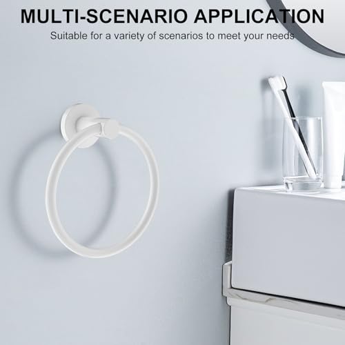 Image of SetSail Towel Holder for Bathroom Wall Screw-in White Towel Ring Stainless Steel Hand Towel Holder Heavy Duty Towel Hanger for Bathrooms