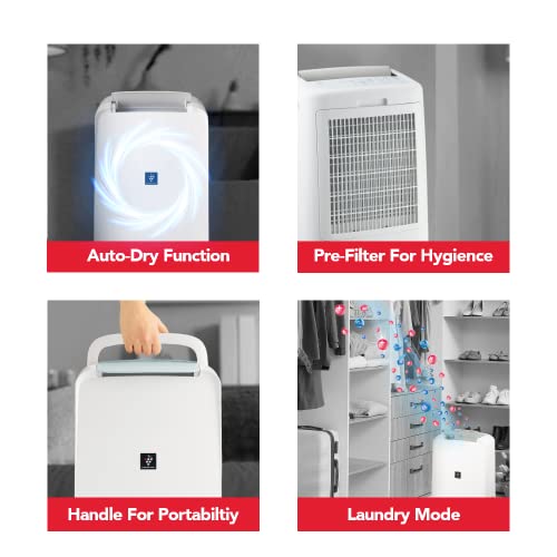SHARP Electric Home Dehumidifier Machine with Plasmacluster Tech (fight against mold, virus, fungus). Absorbs moisture I Clothes dryer I Covers:... - Image 5