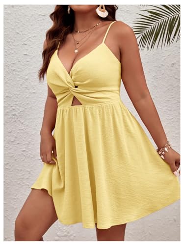 Image of Floerns Women's Plus Size Cut Out Twist Front Sleeveless Flare Hem Cami Dress