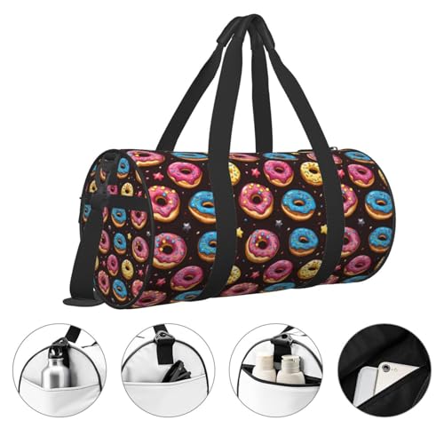Cartoon Colorful Donuts Print Travel Duffle Bag, Sports Gym Bags for Women Men, Carry On Weekender Overnight Personal Item Travel Bags3