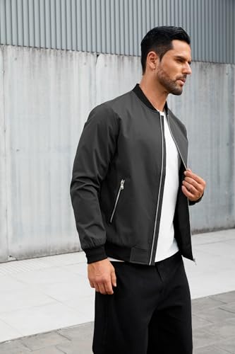 QTE Jacket for Men Fashion Windproof Bomber Jackets Coat Lightweight Casual Windbreaker Zip Up with Pocket3