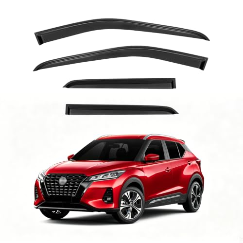 Image of Rain Guards Window Visor for 2018-2024 Nissan Kicks Out-Channel | Shields Vent Deflector Shade Wind Dark Smoke 2019 2020 2021 2022 2023 18 19 20 21 22 23 24, Tape-On Outside-Mount, 4PCS