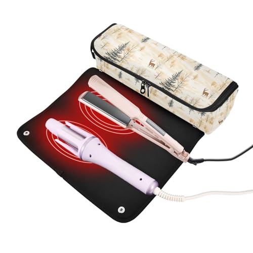 Bolsa de viaje para herramientas de cabello con estampado Deer Print Marble, alfombrilla resistente al calor para planchas alisadoras y rizadoras, organizador portátil para accesorios de cuidado capilar miniatura 2