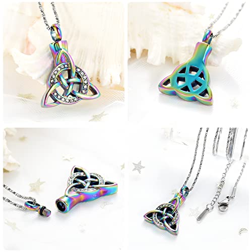 Yinplsmemory Cremation Jewelry Celtic Knot Urn Necklace for Ashes Stainless Steel Triangle Vintage Crystal Circle Ashes Keepsake Necklace3