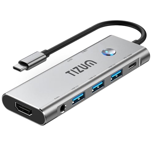 Image of Tizum 9-in-1 USB C HUB with 4K HDMI, On /Off Button, 100W PD Charging, USB C, USB 3.0 5Gbps, 2x USB 2.0, SD /TF Card Reader, 3.5mm Audio| Type C Multiport Adapter for MacBook Laptop, Tablet, Plug & Play