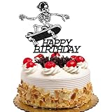 Skateboard Cake Topper Happy Birthday Cake Pick Skateboarder Extreme Skateboarding Sports Theme Boys Girls Birthday Party Decoration Supplies Black Glitter