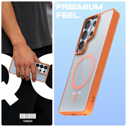 Image of Pikkme Back Cover for Samsung S26 Ultra 5G | Shockproof | Mag-Safe Compatible | Hard Transparent Back | Premium Raised Camera Protection | Bumper Case (Orange Mag-Safe)