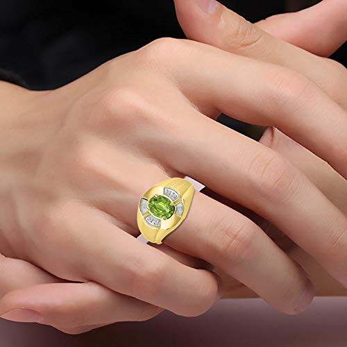 Image of Rylos Yellow Gold Plated Silver Men's & or Ladies Ring with 8X6MM Oval Gemstone & Diamonds - Unisex Color Stone Birthstone Ring Sizes 7-13