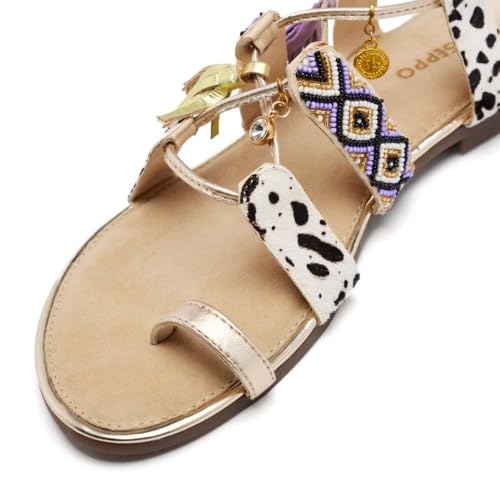 Sandales cuir avec perles franges MONTELLO nu-pieds bohème chic