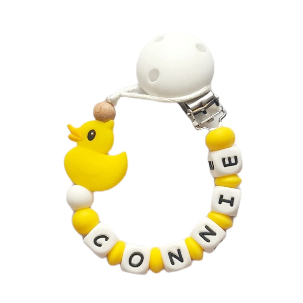 Twinkle Star Baby Customised Yellow White Duck Girls Boys Silicone Dummy Clip