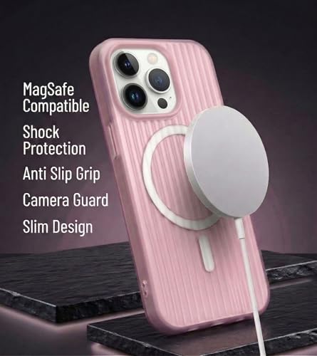 Image of amazon basics Streak Magnetic Protective Cover Compatible with iPhone 15 Pro | MagSafe | Camera & Body Protection|Anti Shock,Scratch Resistant|Precise Cutouts Modern Design|Wireless Charging - Pink