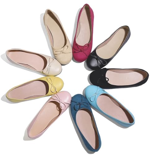 Alyaafifa Flat Ballet Pumps for Women with Cute Bow Tie Closed Round Toe Slip On Suede Matte Leather Dress Shoes Office Working Event Date Wedding Comfortable Daily Wear2