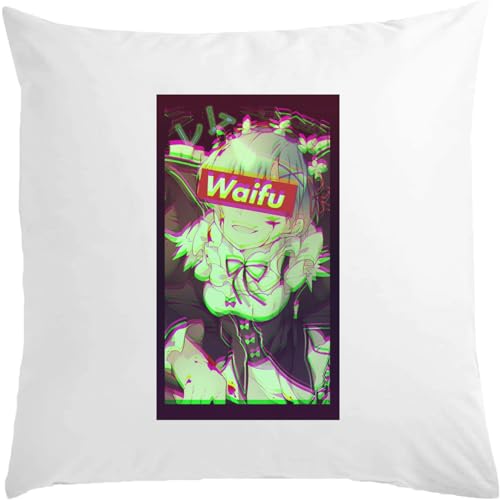 Vaporwave Aesthetic Anime Waifu Black Art White Kissen 40 x 40 cm...