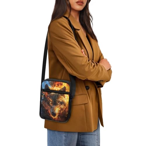 Wolf Pattern Small Crossbody Bags with Zipper, Fashion Messenger Bags Shoulder Bag for Men4