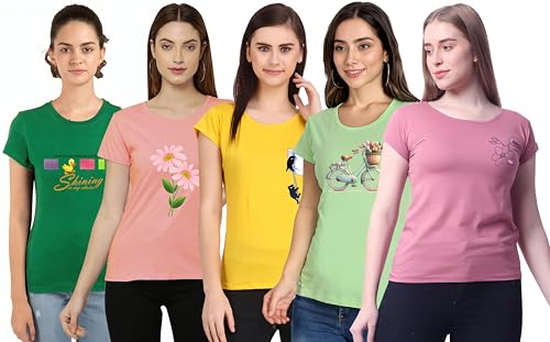 Image of NIVIK Cotton T-Shirts for Summer | Printed, Cotton Tops & T-Shirts. Combo of 5 Tops for Women & Girls