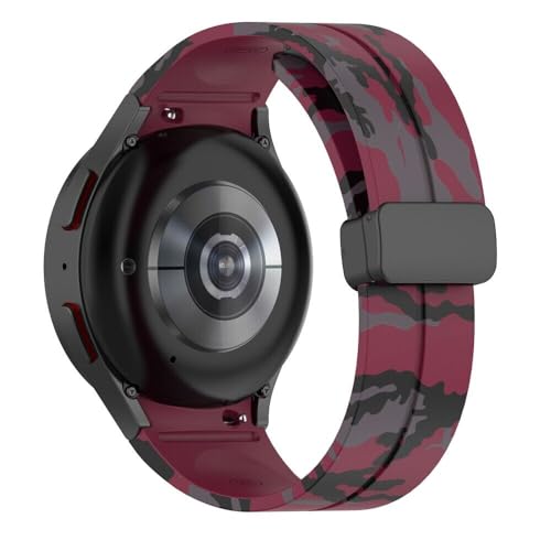 Image of Prolet Silicone Strap with Folding Magnetic Lock Compatible with Samsung Galaxy Watch 4, Watch 5, Watch 5 pro, Watch 6, 40mm /42mm /43mm /44mm /45mm Soft Silicone strap (Army WineRed)