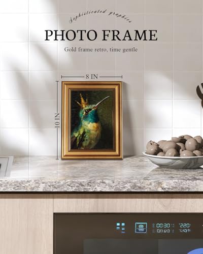 Image of VIYYIEA Vintage Gold Framed Wall Art for Living Room, Hummingbird Canvas Prints Home Decor, Oil Painting Picture, Bedroom Wall Decor Gifts for Friends or Family -【King of Hummingbirds】-(10L x 8W)