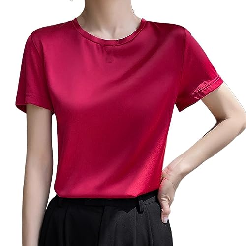 T-shirt en satin femme manches courtes col rond haut ample tunique