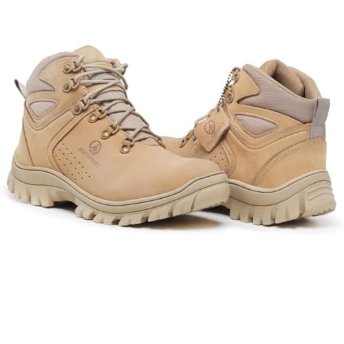 Bota de Trilha Coturno Adventure Arizona Couro Legítimo Blaqueado Palmilha de Gel (Areia, BR, Adulto, Numérico, 39)