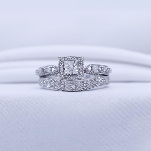 1/5 Carat Round Cut White Natural Diamond Cascading Engagement Bridal Ring Set Jewelry For Women In 14k Gold Over Sterling Silver (0.20 Cttw, Color- I-J, Clarity- I2-I3)4