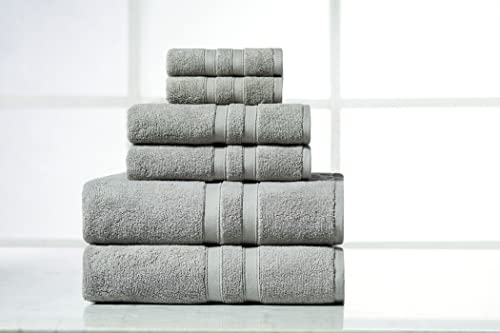 Bibb Home 650 Gsm Luxury 6 Piece Towel Set Egyptian Combed Cotton, Ultra Soft 2 Bath Towels 2 Hand Towels 2 Washcloths Highly Absorbent Quick Dry Everyday Hotel Bathroom Towels Durable - Solid Grey #TOP23