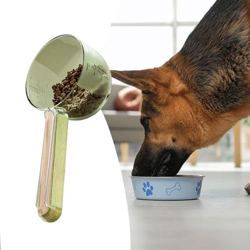 Messbecher, Tierfutter-Messlöffel, Hundefutter, Präzisionswaage, Tierfutter-Messbecher, Katzen-Messbecher mit Verschlussclip-Design, für Hunde und Katzen, Reismehl, Getreide Nts90 (Green, 19x8x6.5cm)