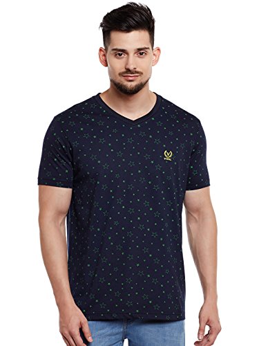 Image of Printed V Neck Cotton Tshirt for Men(Pack of 1)-VEE-Print-NO.1-01-BLK-P-P3230