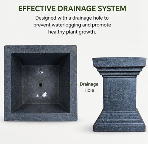 Image of Synergy Plast Tulsi Plant Pot for Indoor Outdoor Use (Marble Grey) | Marble Finish Fiber Planter with Drainage Hole | Decorative Tulsi Gamla for Home Balcony Garden Terrace | Size:- 16X16X22 Inches