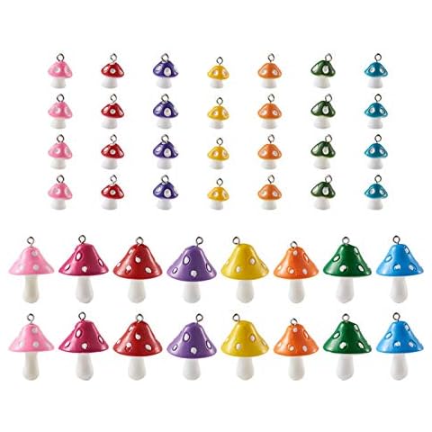 Beadthoven 30pcs Mushroom Resin Charms Pendants Lovely Mushroom Plant Dangle Beads for DIY Bracelets Necklaces Earring Jewelry Making Hole:1.5-2mm Cover