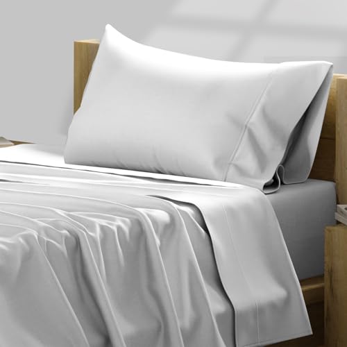 TEXAS LINEN CO. 100% Egyptian Cotton White Sheets - 600 Thread Count 3 PC Twin XL Sheet Set, Soft, Cooling, High Thread Count Sateen Weave, Extra Long Staple Luxury Bedding, 16 in Deep Pocket