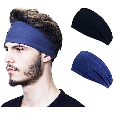 2 Pcs Sports Headband for Men Women,Workout Sweatbands for Running Cycling Yoga(Black and Blue) Cover