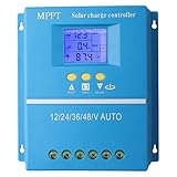Solarladeregler 60A, LCD-Display, PV-Batterieladegerät mit Dual-USB-Anschlüssen, für 12V 24V 36V...