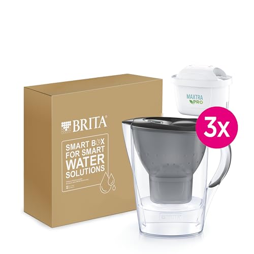 BRITA Jarra filtrante Marella Graphite (2,4l) incl 3 cartuchos filtro de agua grifo MAXTRA PRO All-in-1 reduce PFAS, piedra caliza, cloro, algunas impurezas y metales indicador temporal, ecoembalaje